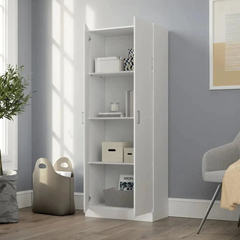 White 60-Inch Modern Double Door Storage Cabinet with Adjustable Shelves