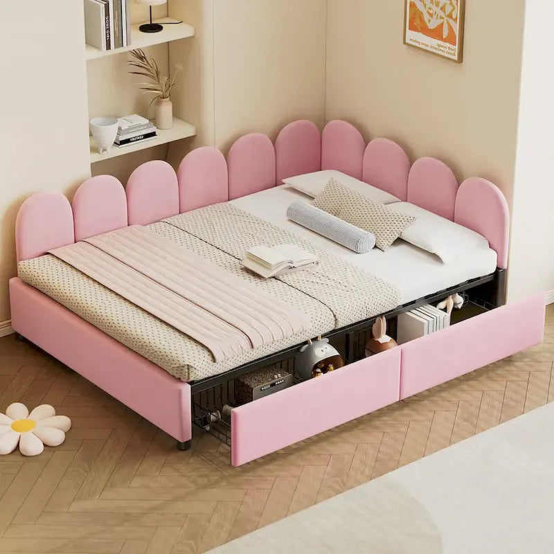 Full Size Upholstered Daybed with 2 Storage Drawers