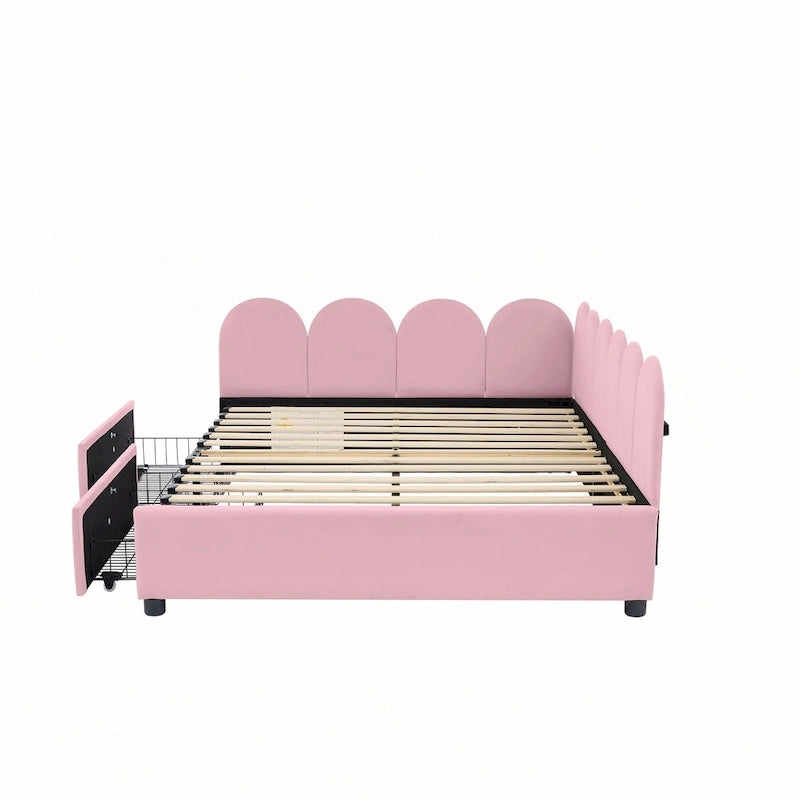 Full Size Upholstered Daybed with 2 Storage Drawers