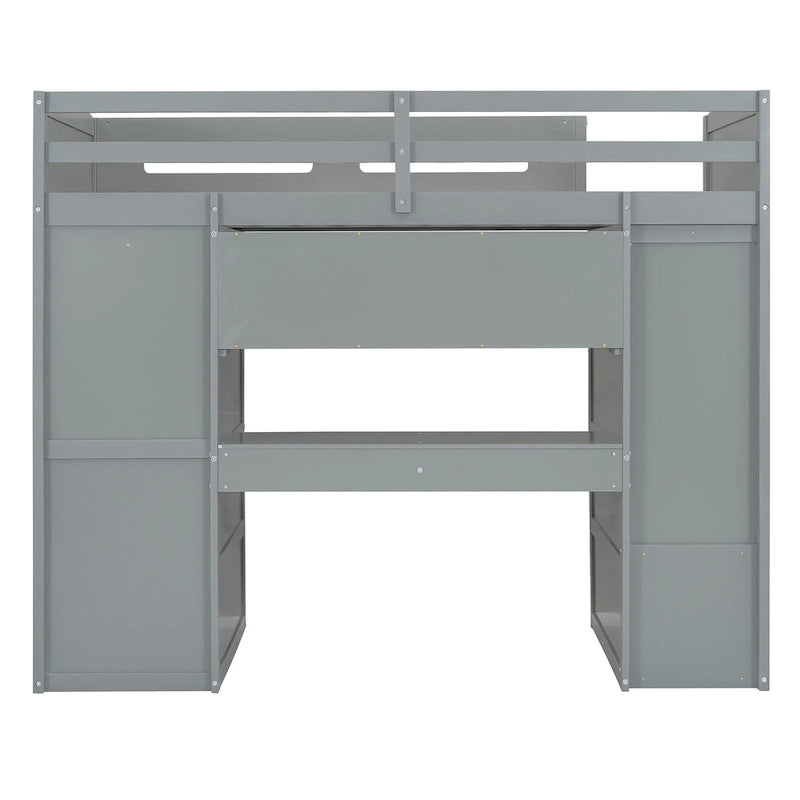 Twin Size Loft Bed with Desk, Wardrobes, 4 Drawers and 4 Shelves