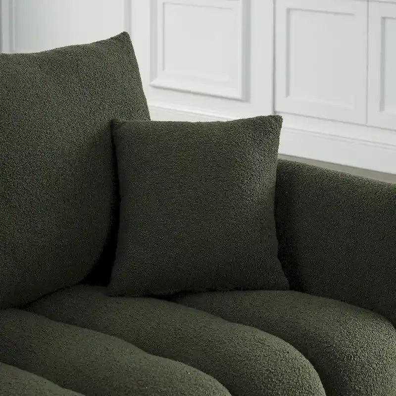 6-Seat Teddy Fabric Sofa with Wooden Frame and Throw Pillows