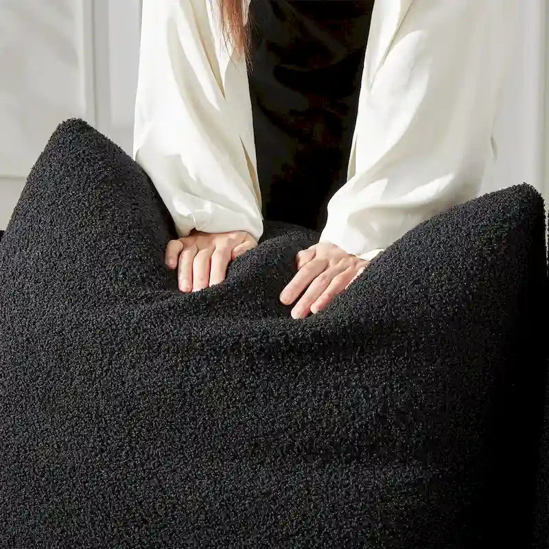 6-Seat Teddy Fabric Sofa with Wooden Frame and Throw Pillows