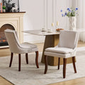 Double-layer Cushioned Dining Chair Chenille Mid-Back with Nailhead Trim and Bent Wood Legs