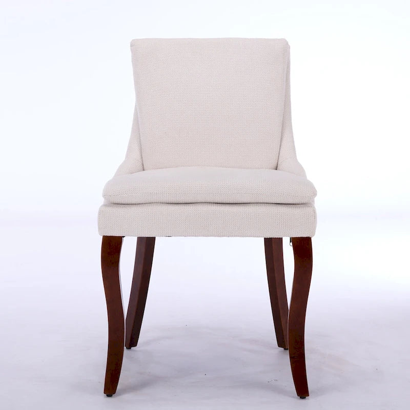 Double-layer Cushioned Dining Chair Chenille Mid-Back with Nailhead Trim and Bent Wood Legs