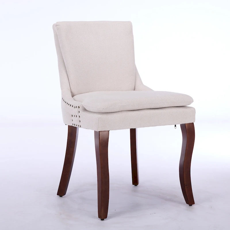 Double-layer Cushioned Dining Chair Chenille Mid-Back with Nailhead Trim and Bent Wood Legs