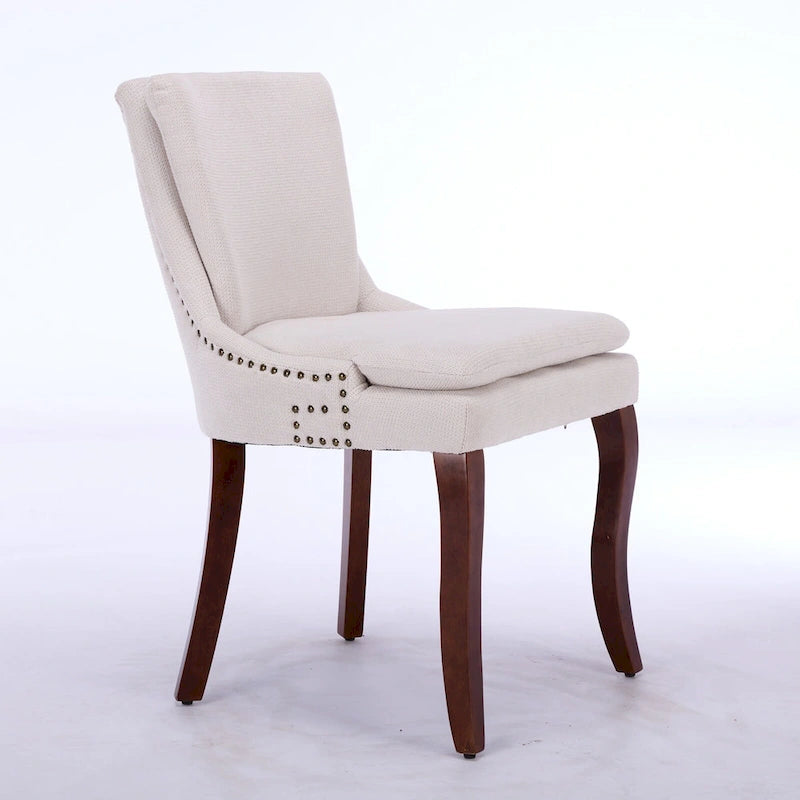 Double-layer Cushioned Dining Chair Chenille Mid-Back with Nailhead Trim and Bent Wood Legs
