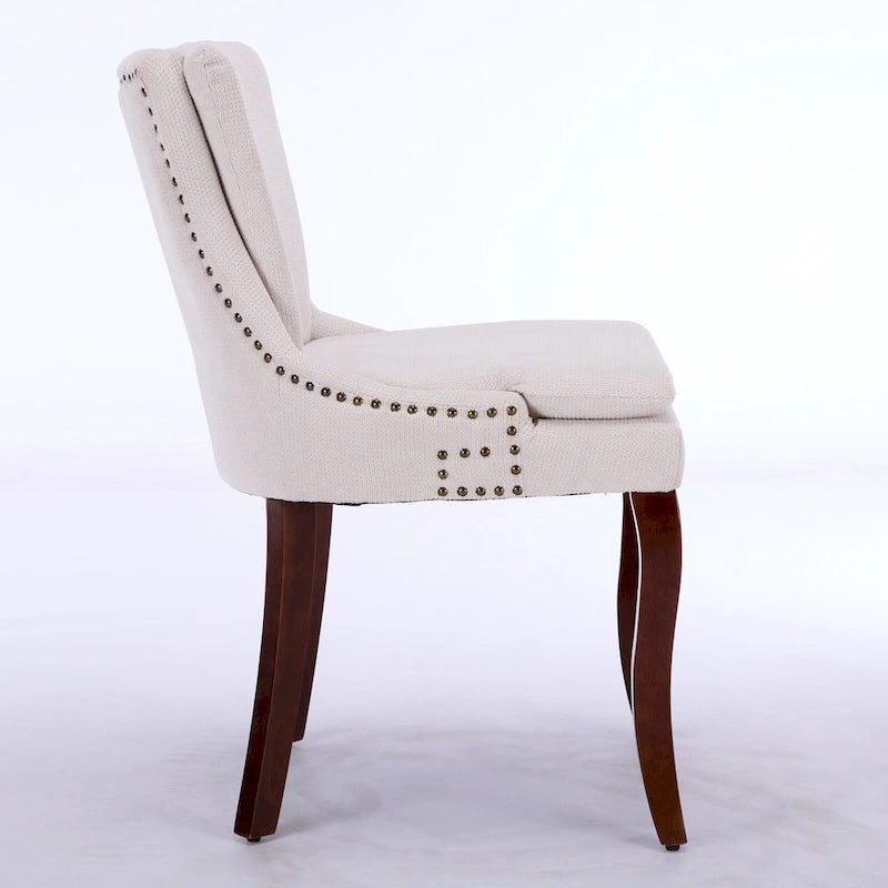 Double-layer Cushioned Dining Chair Chenille Mid-Back with Nailhead Trim and Bent Wood Legs
