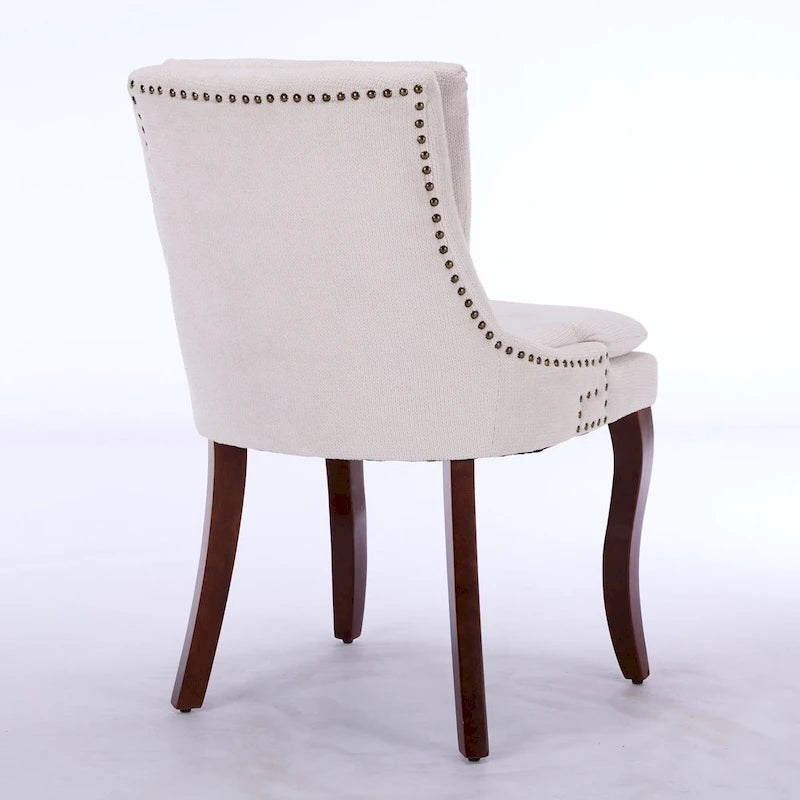 Double-layer Cushioned Dining Chair Chenille Mid-Back with Nailhead Trim and Bent Wood Legs