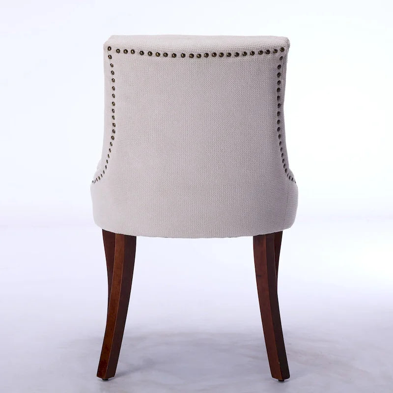 Double-layer Cushioned Dining Chair Chenille Mid-Back with Nailhead Trim and Bent Wood Legs