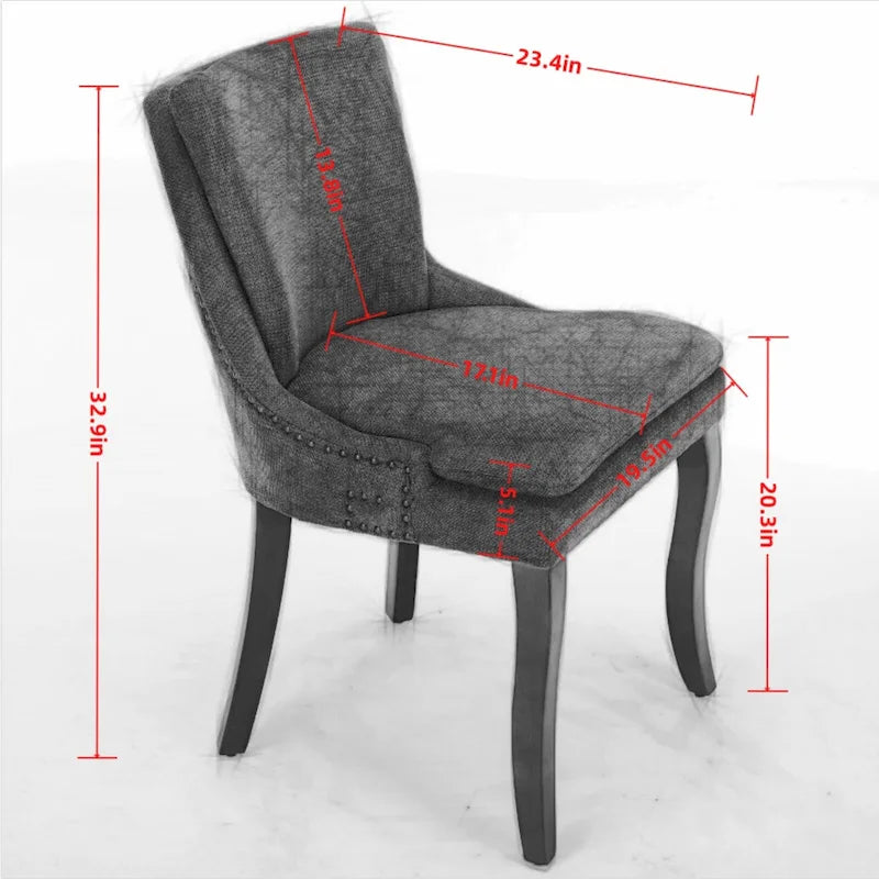 Double-layer Cushioned Dining Chair Chenille Mid-Back with Nailhead Trim and Bent Wood Legs
