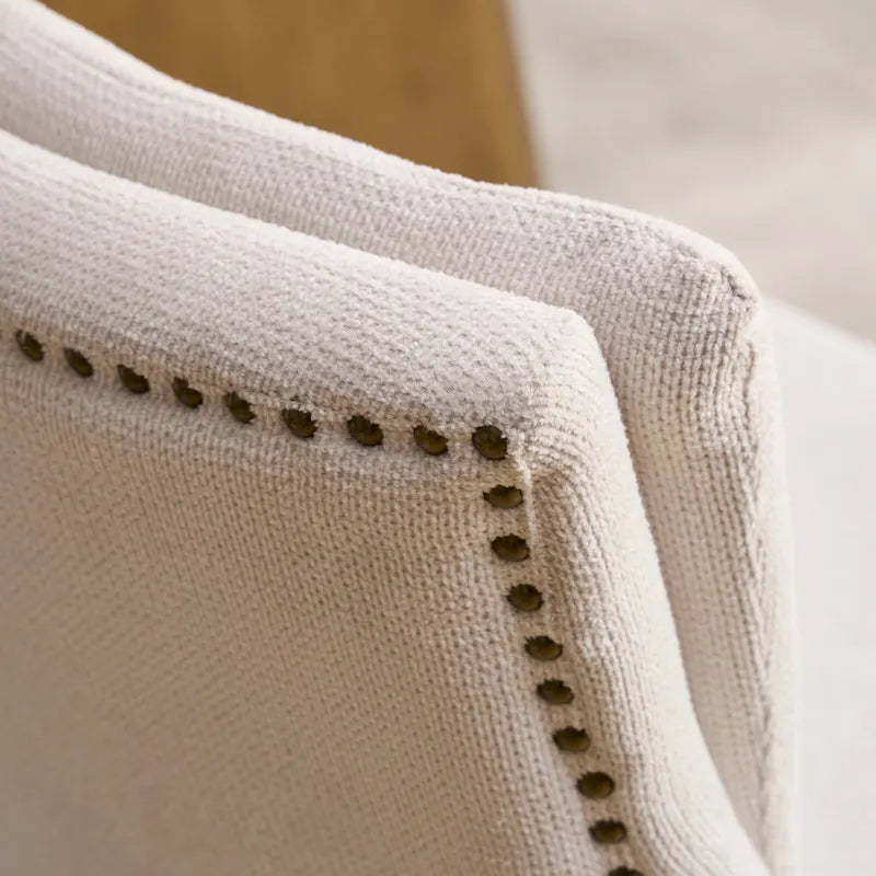 Double-layer Cushioned Dining Chair Chenille Mid-Back with Nailhead Trim and Bent Wood Legs