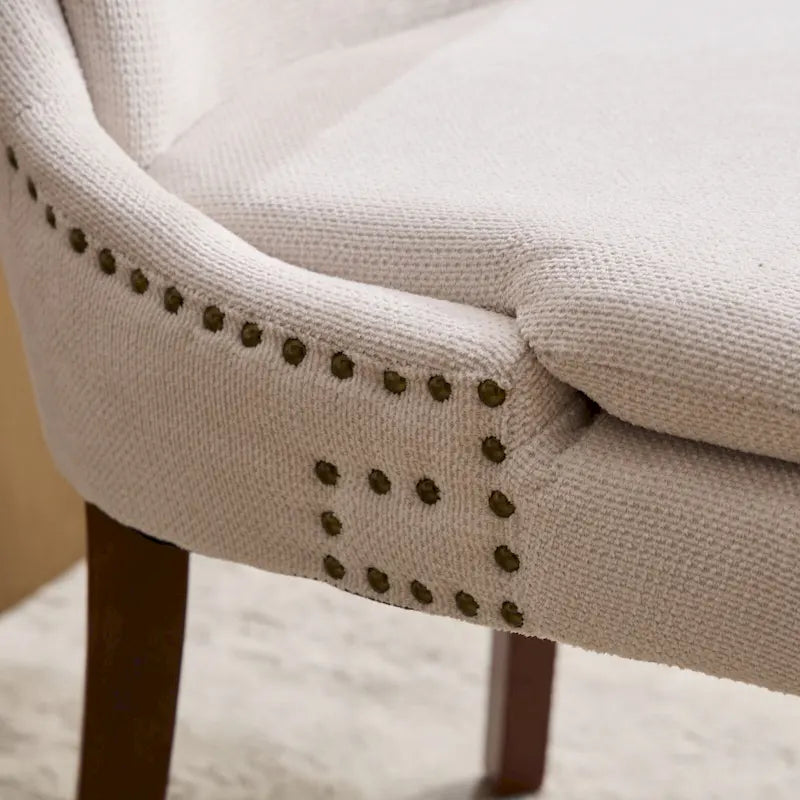 Double-layer Cushioned Dining Chair Chenille Mid-Back with Nailhead Trim and Bent Wood Legs