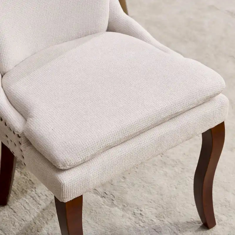 Double-layer Cushioned Dining Chair Chenille Mid-Back with Nailhead Trim and Bent Wood Legs