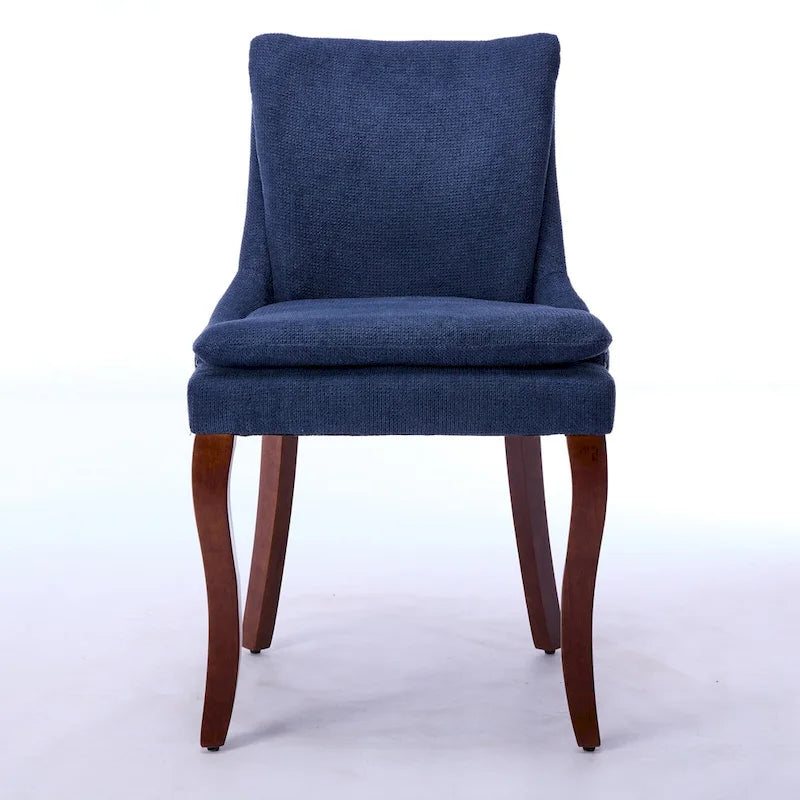 Double-layer Cushioned Dining Chair Chenille Mid-Back with Nailhead Trim and Bent Wood Legs