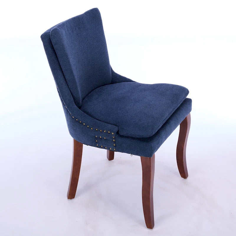 Double-layer Cushioned Dining Chair Chenille Mid-Back with Nailhead Trim and Bent Wood Legs