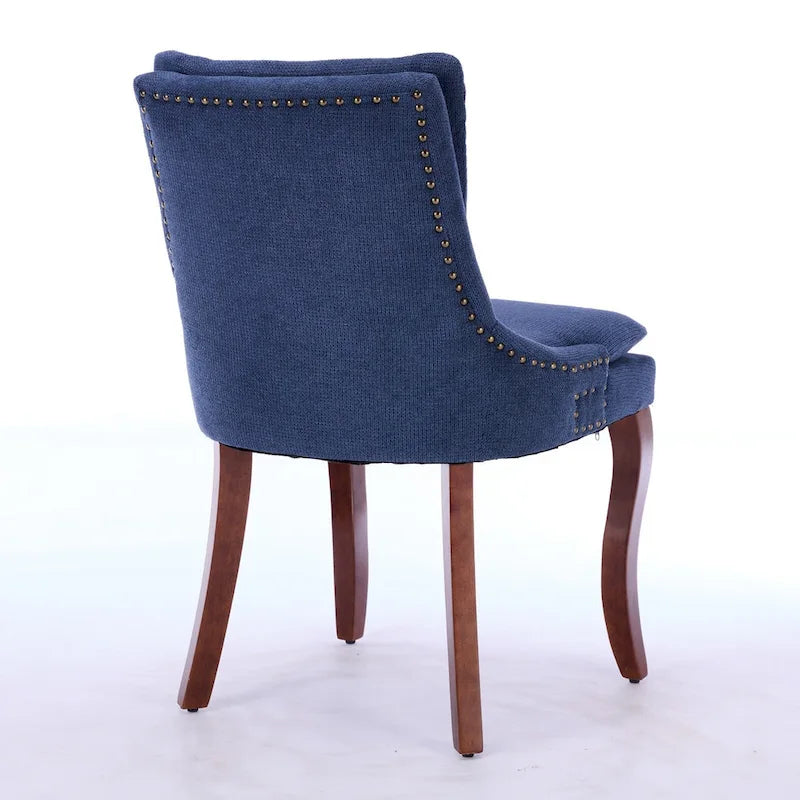 Double-layer Cushioned Dining Chair Chenille Mid-Back with Nailhead Trim and Bent Wood Legs