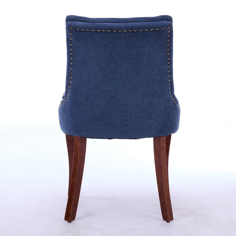 Double-layer Cushioned Dining Chair Chenille Mid-Back with Nailhead Trim and Bent Wood Legs