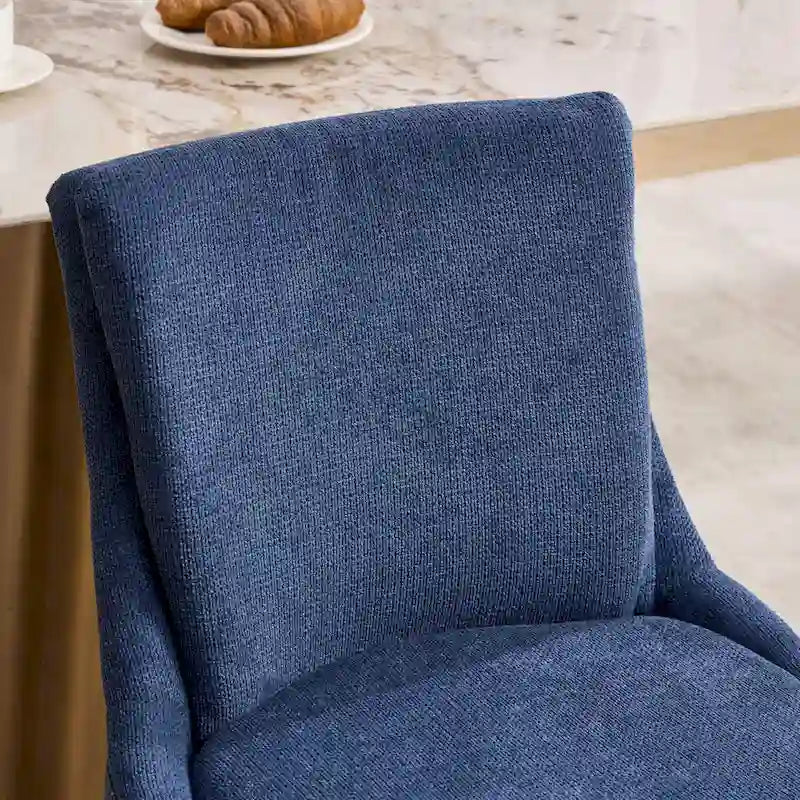 Double-layer Cushioned Dining Chair Chenille Mid-Back with Nailhead Trim and Bent Wood Legs