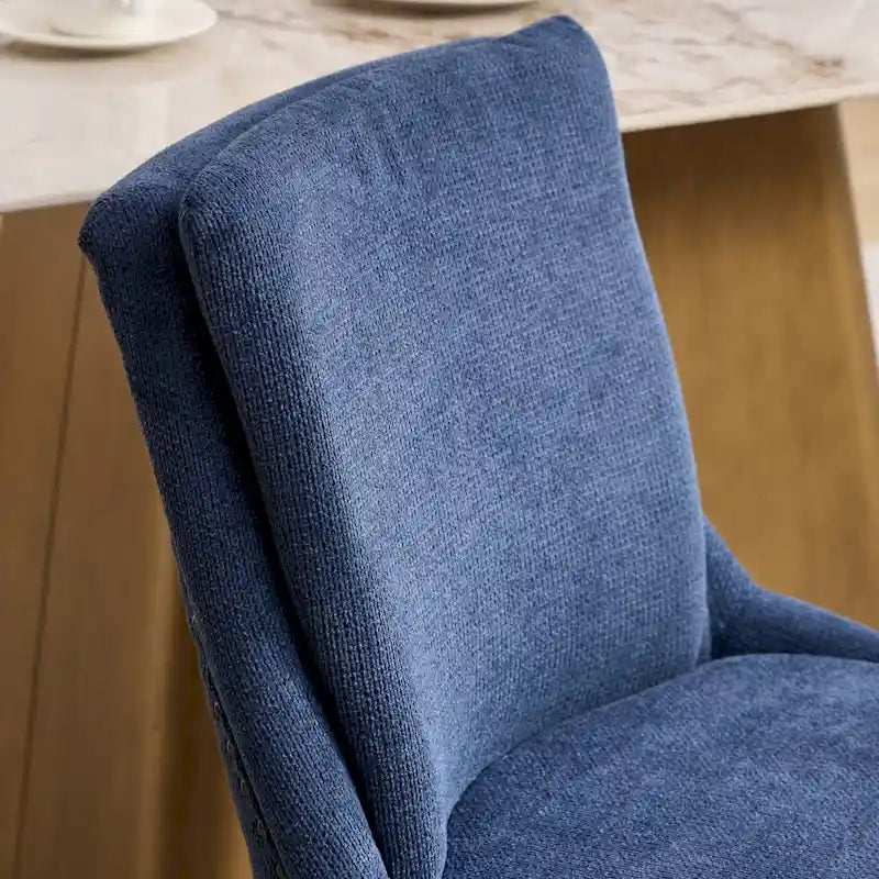 Double-layer Cushioned Dining Chair Chenille Mid-Back with Nailhead Trim and Bent Wood Legs