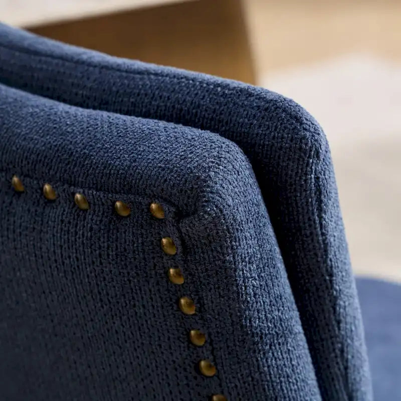 Double-layer Cushioned Dining Chair Chenille Mid-Back with Nailhead Trim and Bent Wood Legs