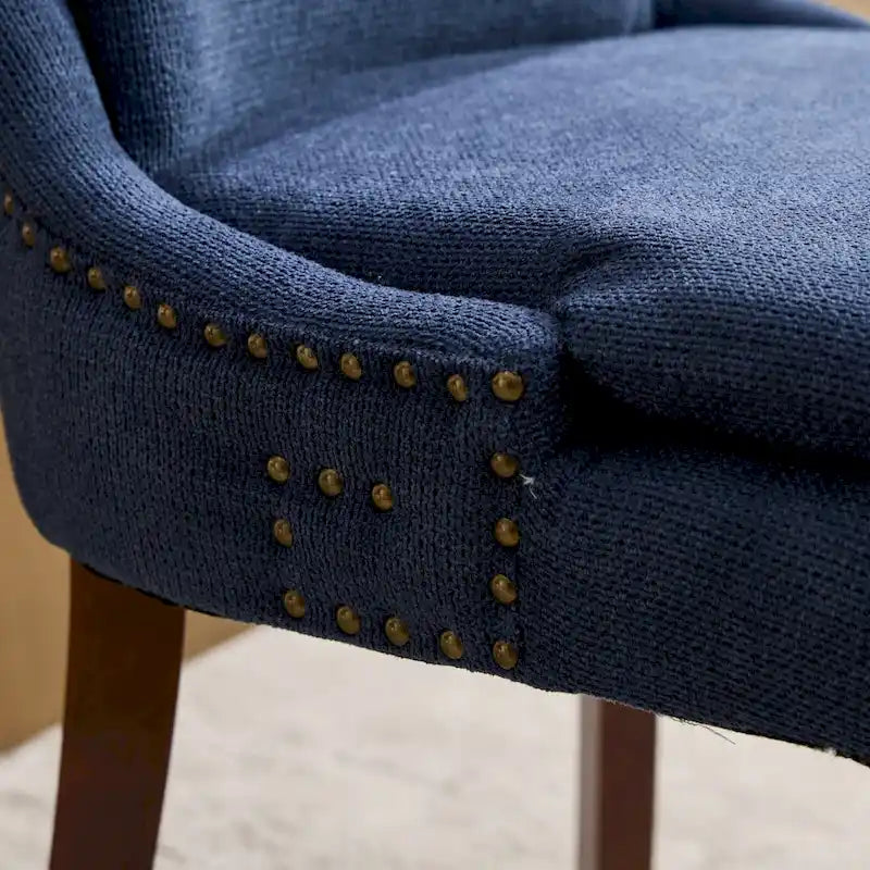 Double-layer Cushioned Dining Chair Chenille Mid-Back with Nailhead Trim and Bent Wood Legs