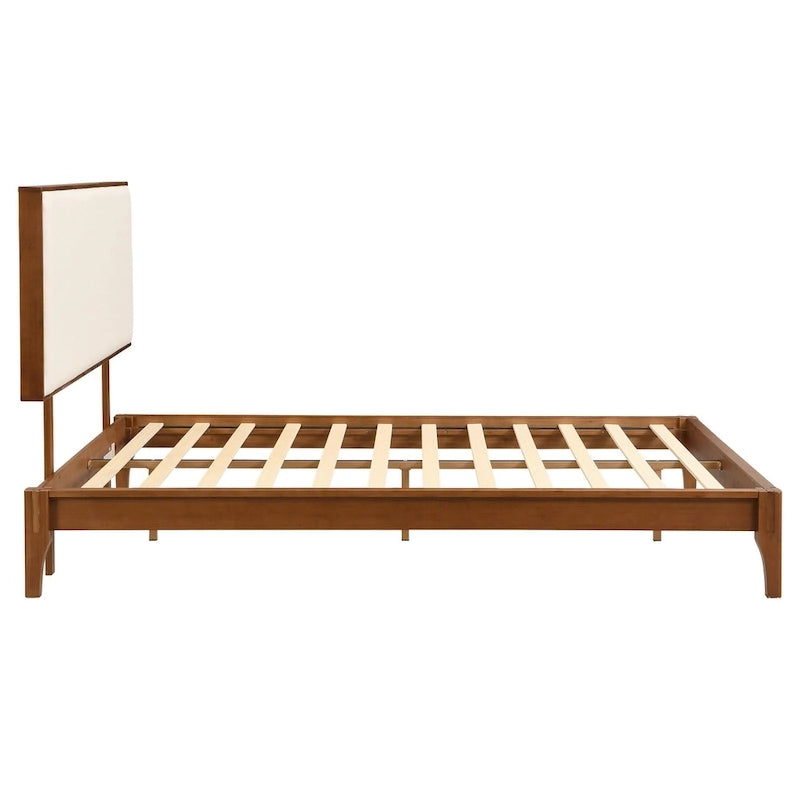 Solid Bamboo Wood Platform Bed with Upholstered Adjustable Headboard