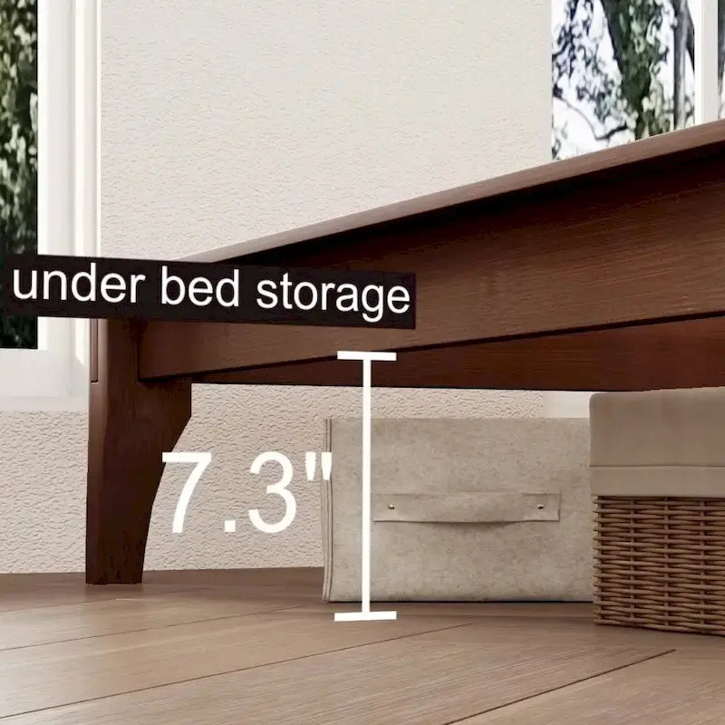 Solid Bamboo Wood Platform Bed with Upholstered Adjustable Headboard