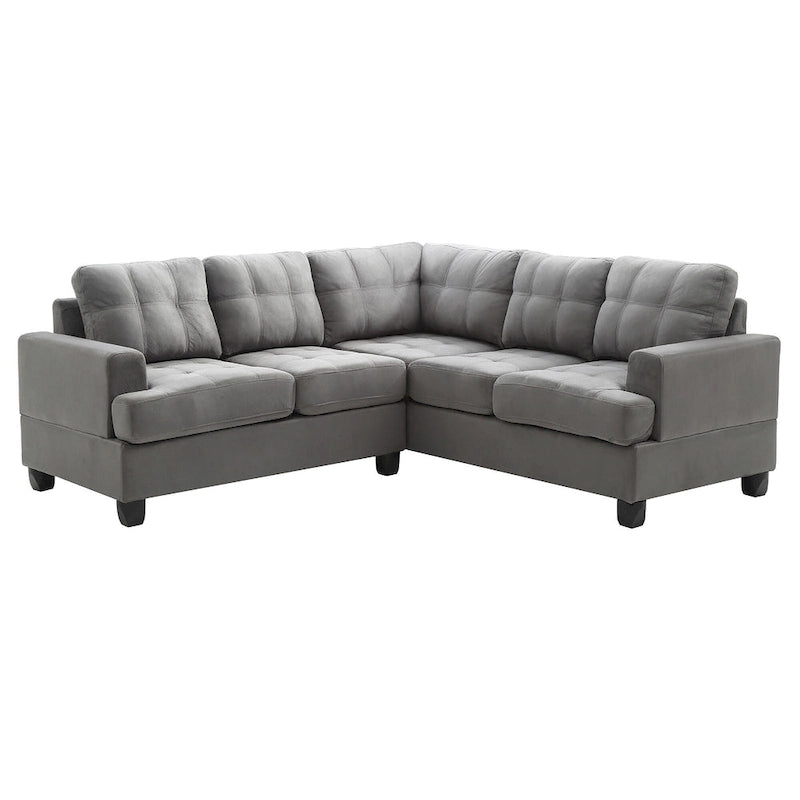 Gray Tufted Microsuede L-Shape Sectional Sofa with Removable Back