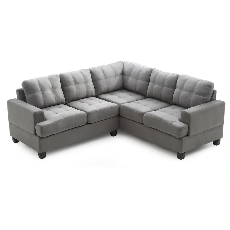 Gray Tufted Microsuede L-Shape Sectional Sofa with Removable Back