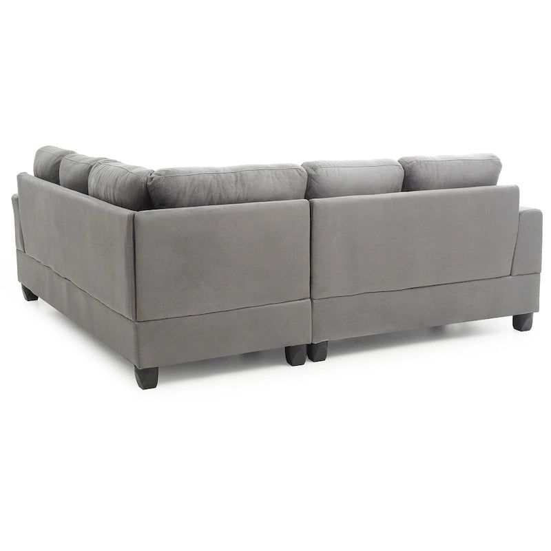 Gray Tufted Microsuede L-Shape Sectional Sofa with Removable Back