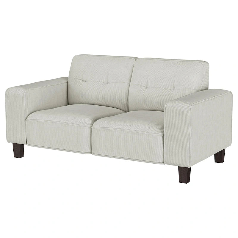 Loveseat 58 Inch Light Gray Faux Corduroy Modern Track Arms Sofa
