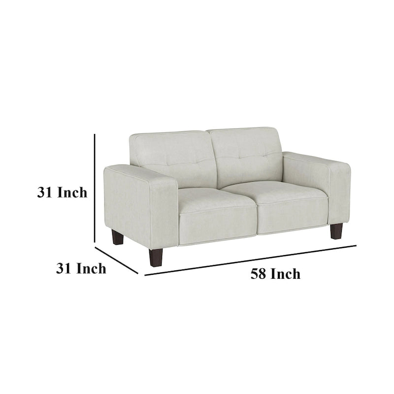 Loveseat 58 Inch Light Gray Faux Corduroy Modern Track Arms Sofa