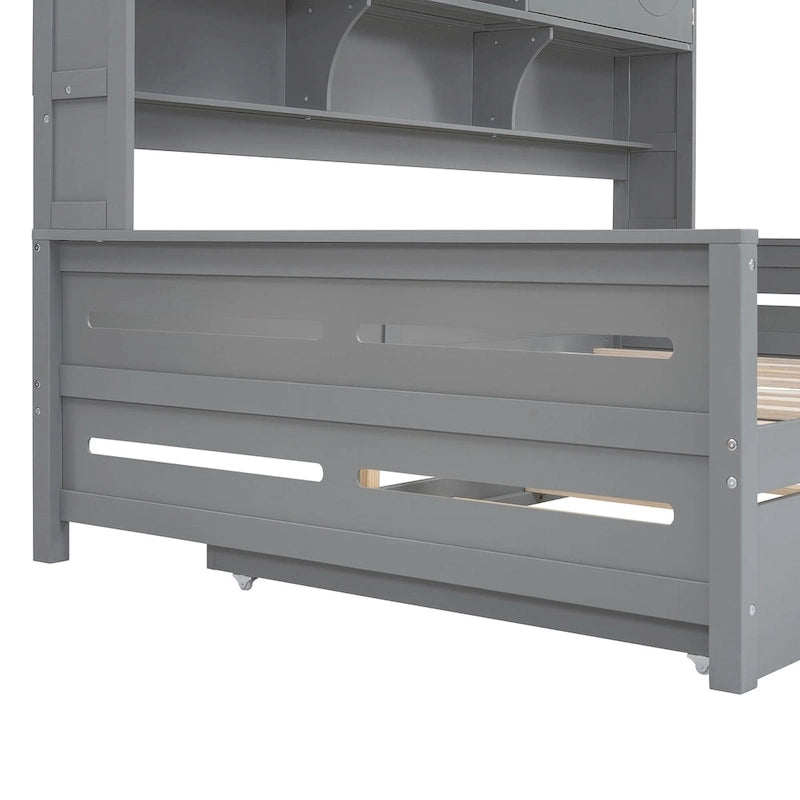 Full Size Daybed with Storage Cabinet and Shelf Solid Wood Bed Frame