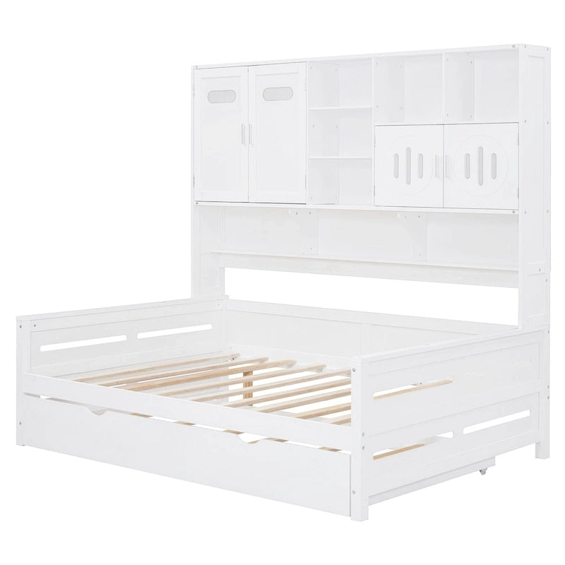 Full Size Daybed with Storage Cabinet and Shelf Solid Wood Bed Frame