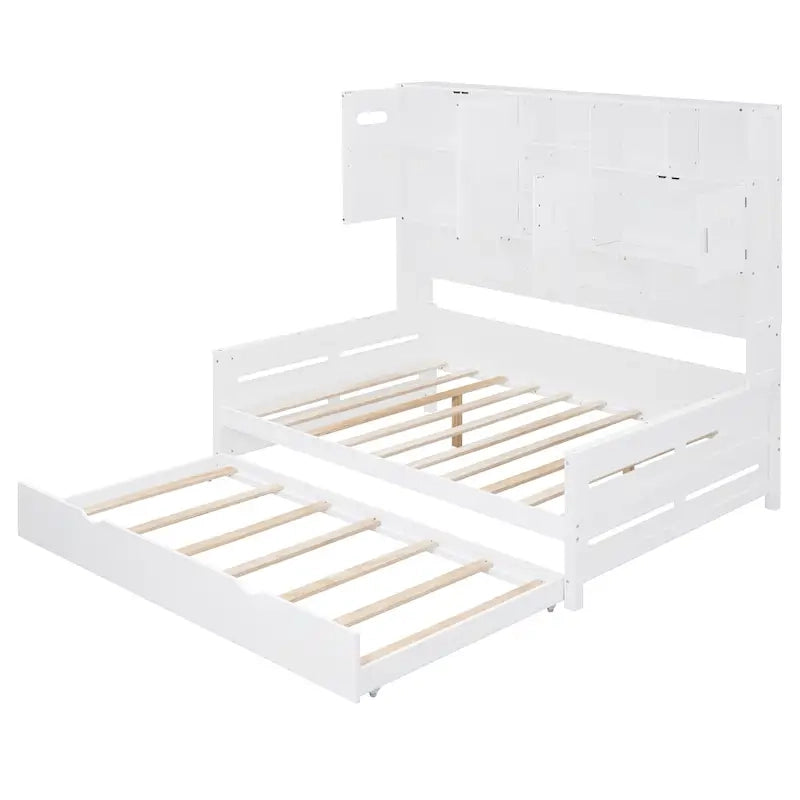 Full Size Daybed with Storage Cabinet and Shelf Solid Wood Bed Frame