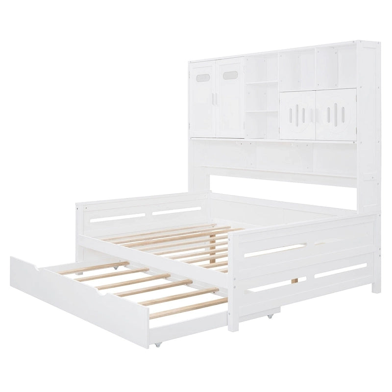 Full Size Daybed with Storage Cabinet and Shelf Solid Wood Bed Frame