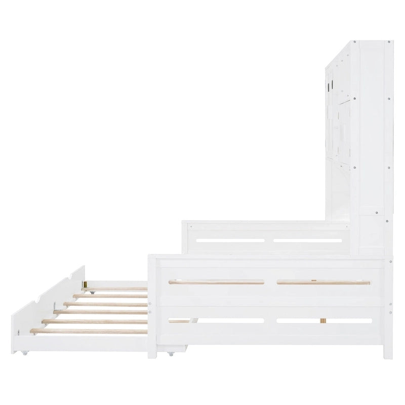 Full Size Daybed with Storage Cabinet and Shelf Solid Wood Bed Frame
