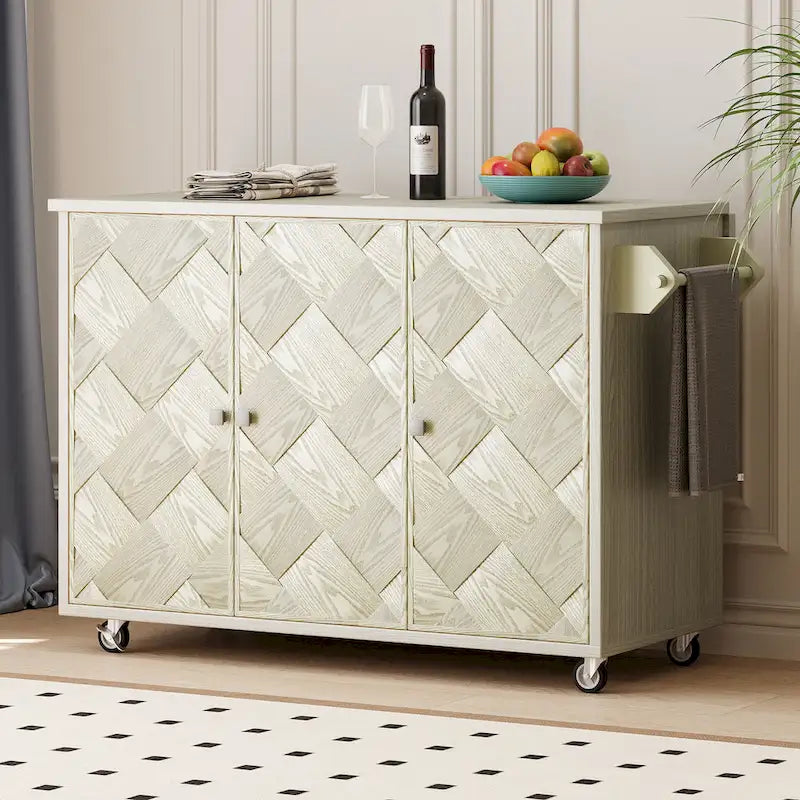 51.2W Ash Veneer Solid Wood Handwoven Kitchen Island With Drop Leaf