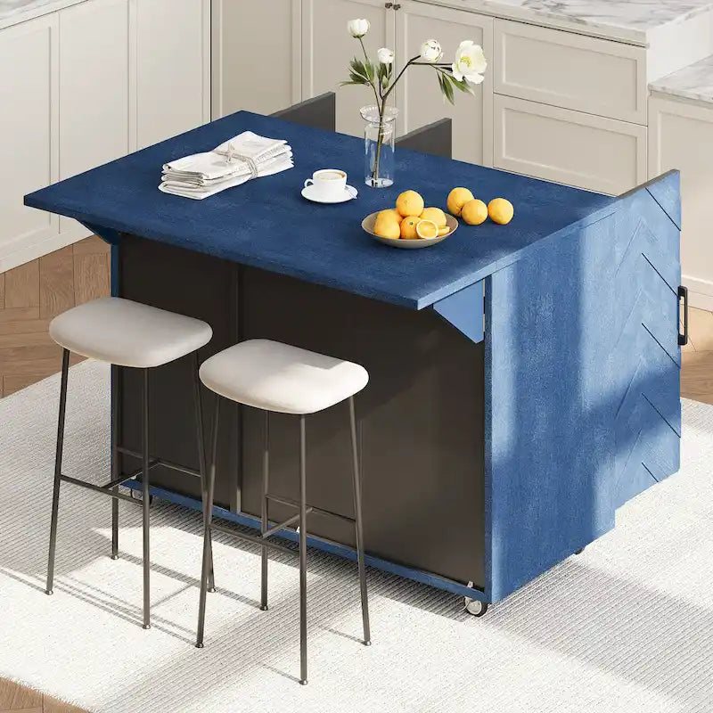 51.2W Ash Veneer Solid Wood Handwoven Kitchen Island With Drop Leaf