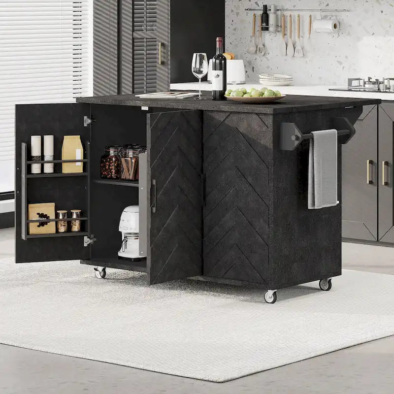 51.2W Ash Veneer Solid Wood Handwoven Kitchen Island With Drop Leaf