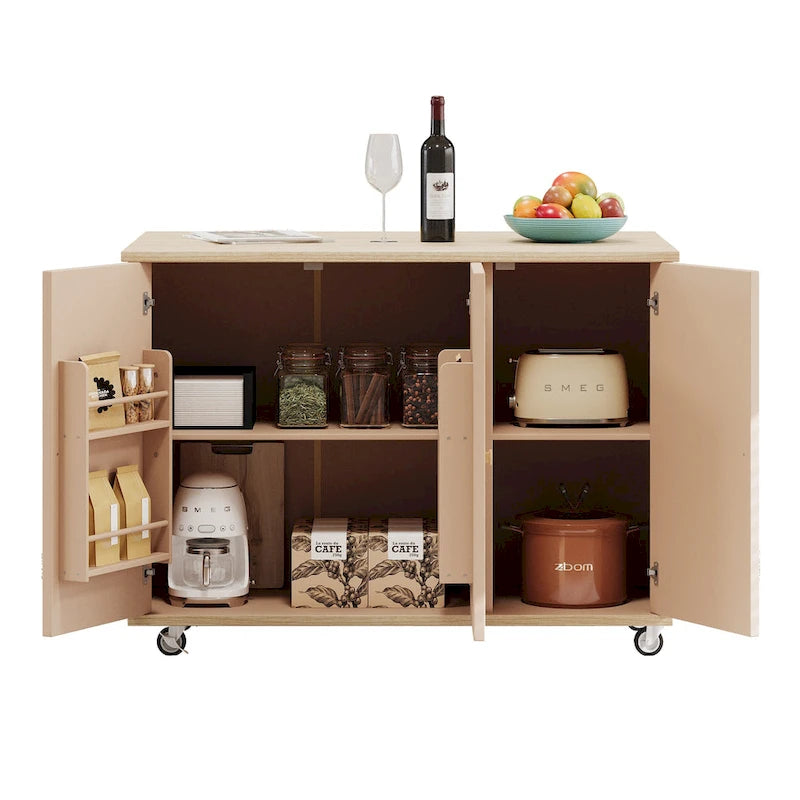 51.2W Ash Veneer Solid Wood Handwoven Kitchen Island With Drop Leaf