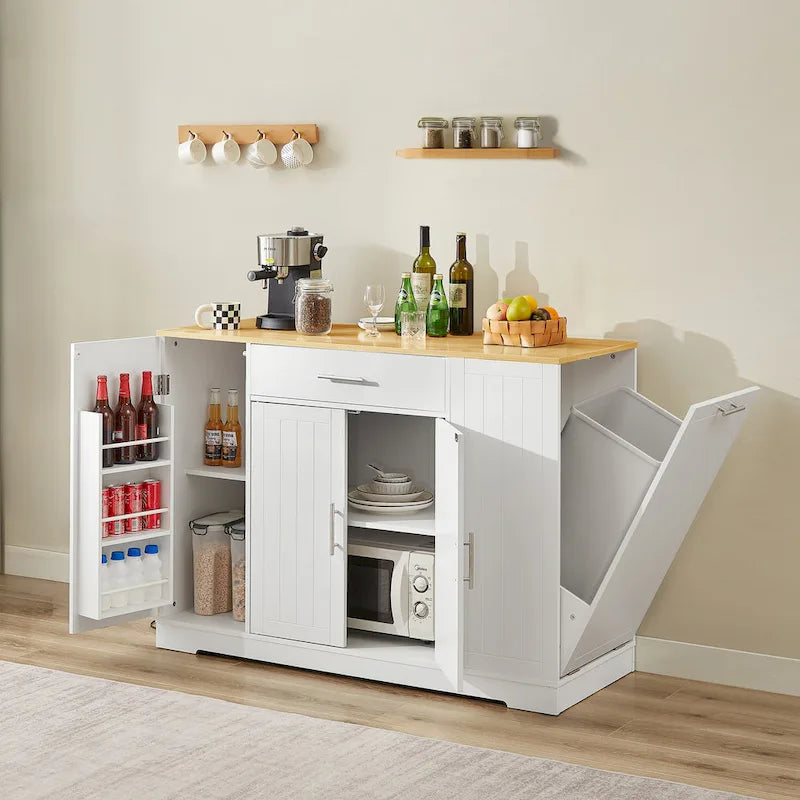 53 Inch Large Kitchen Island With Trash Can Storage Cabinet(no include stool)