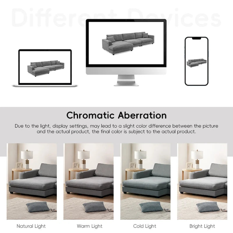 L-Shaped Corduroy Cloud Couch with Chaise Lounge and USB Port