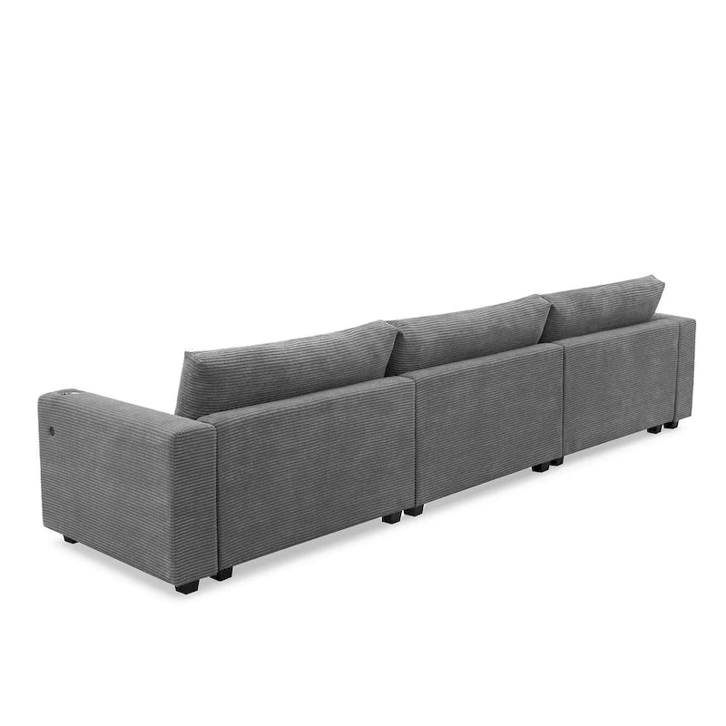 L-Shaped Corduroy Cloud Couch with Chaise Lounge and USB Port