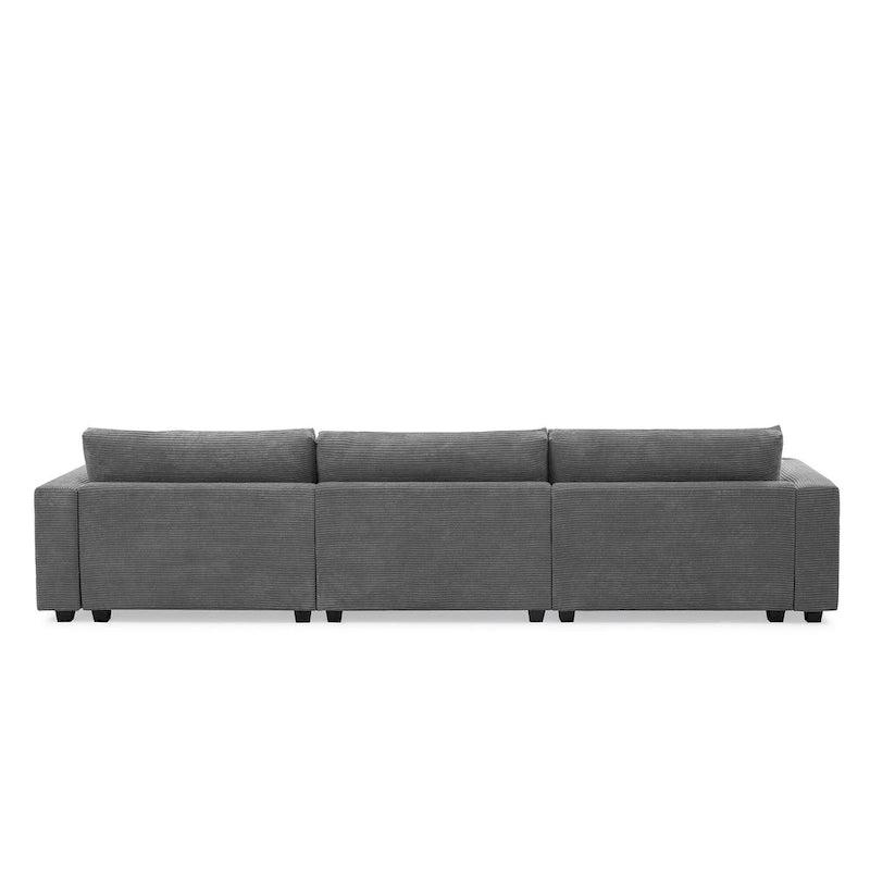 L-Shaped Corduroy Cloud Couch with Chaise Lounge and USB Port