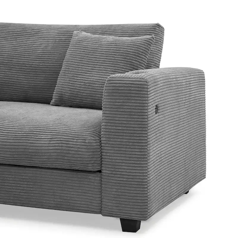 L-Shaped Corduroy Cloud Couch with Chaise Lounge and USB Port