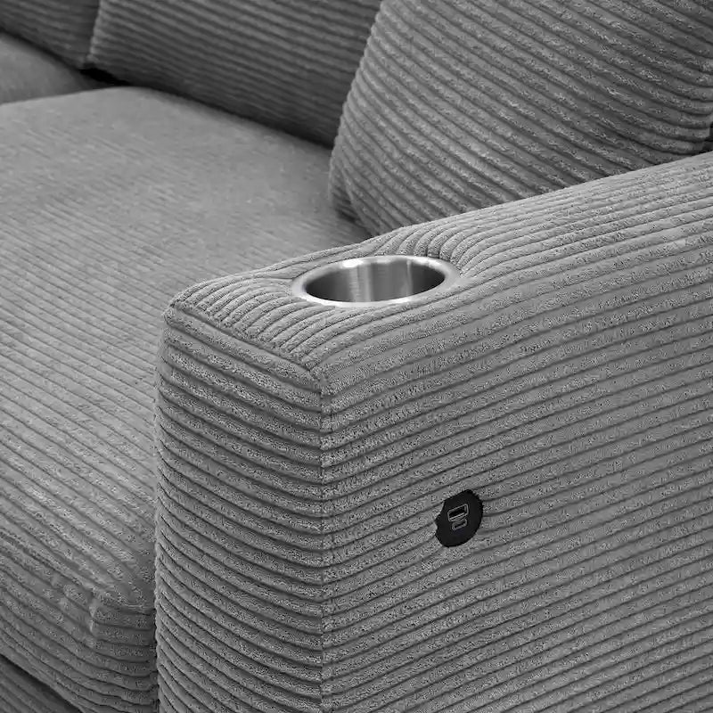 L-Shaped Corduroy Cloud Couch with Chaise Lounge and USB Port