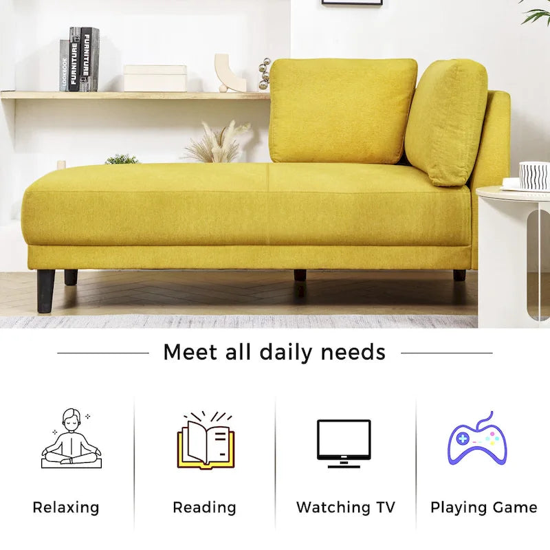 Linen Corner Chaise Lounge with Arm Modern Upholstered Accent Chair