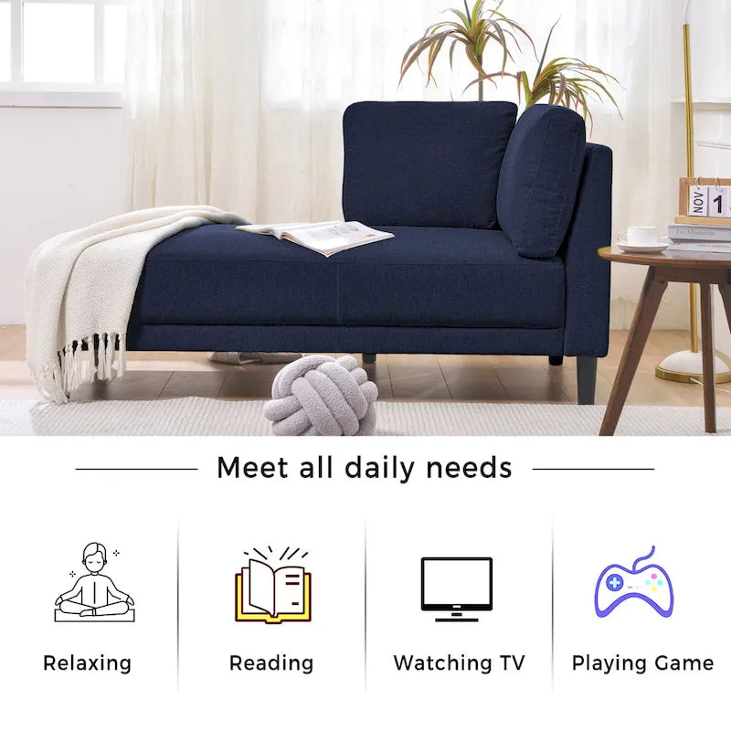 Chaise longue d'angle en lin avec accoudoir, fauteuil d'appoint moderne rembourré