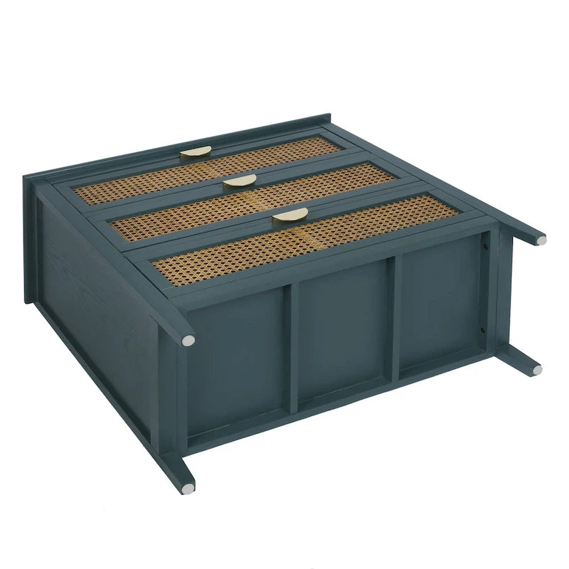 3-Drawer Chest Cabinet with Hollow-Carved Natural Rattan and Wood Grain for Bedroom